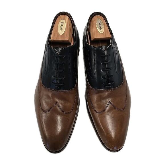 Paul Fredrick Mens 11.5 Wingtip Oxford Shoes Two Tone Black Brown Leather Italy main image 12